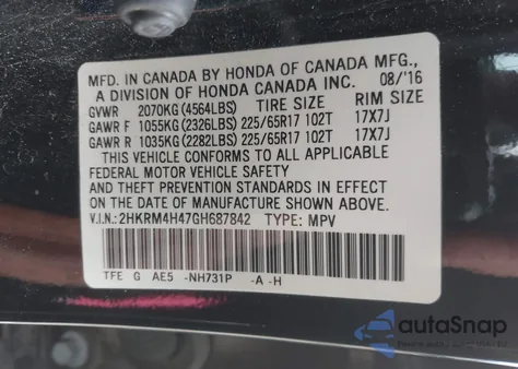 2016 Honda Cr-V Se из США, поврежденный, VIN 2HKRM4H47GH687842